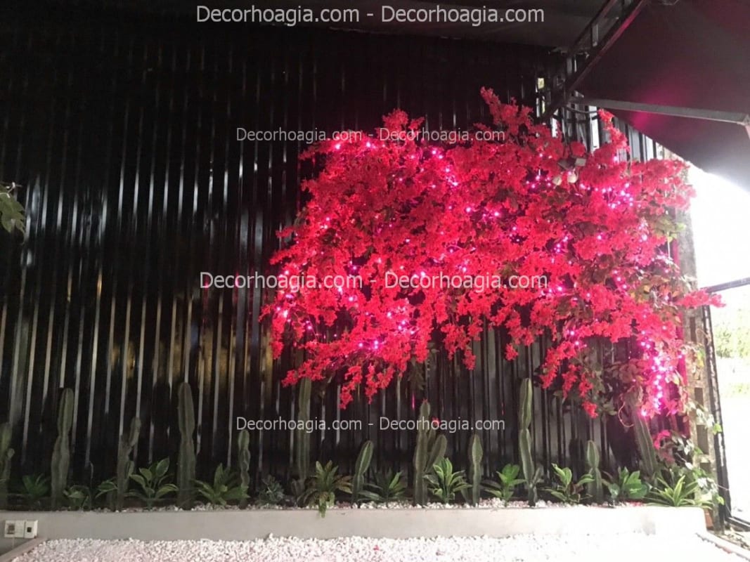 decor cây hoa anh đào giả hoa đỏ