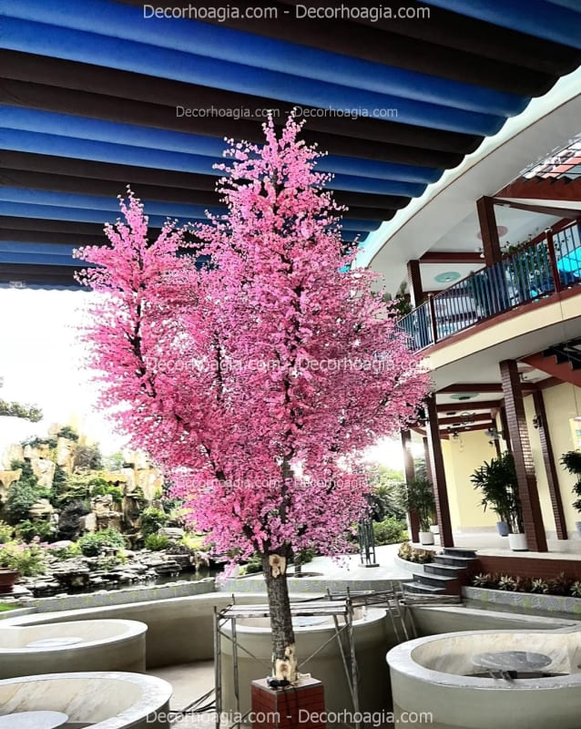 Cây giả trang trí cafe cá koi